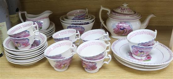 A Regency pink lustre tea set